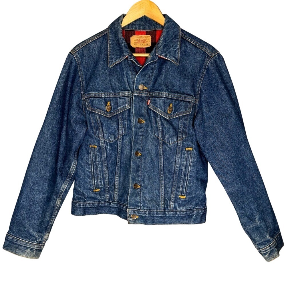 Vintage Levi's Buffalo Plaid Flannel-lined Denim Trucker Jacket 80s‎ Men's S / M